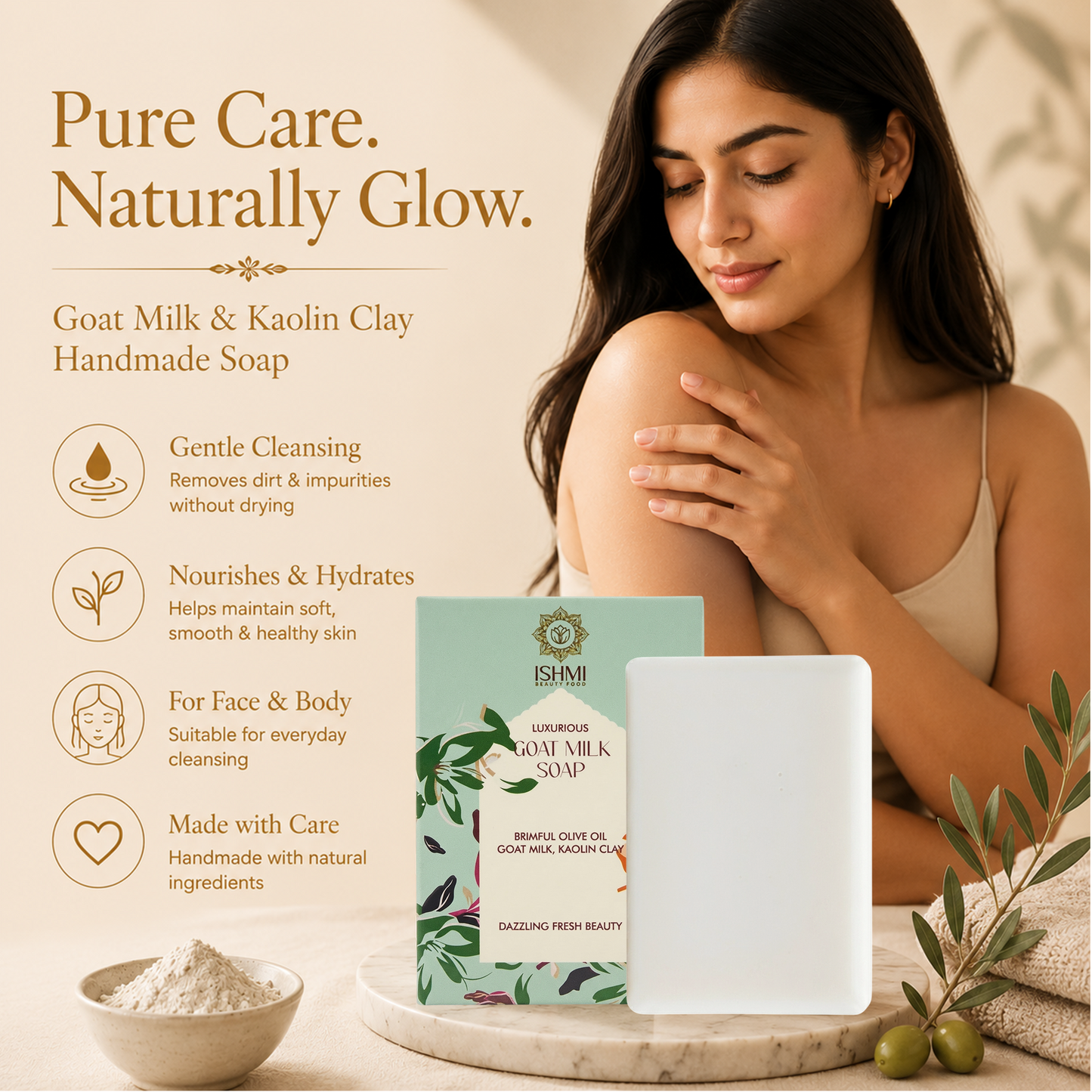 Ishmi Pure Glow Goat Milk & Kaolin Clay Handmade Soap