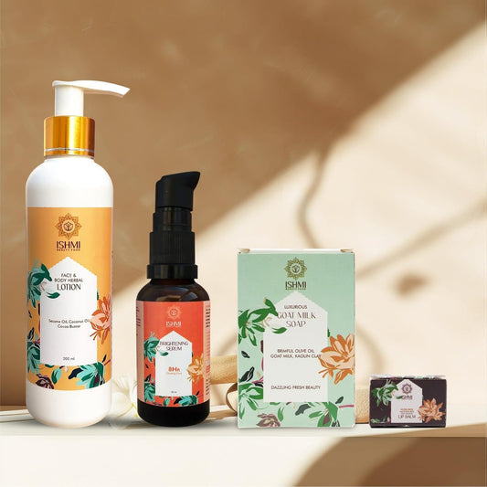 Ishmi Glow Essentials Combo | Vitamin C Serum, Goat Milk Soap, Body Lotion & Lip Balm