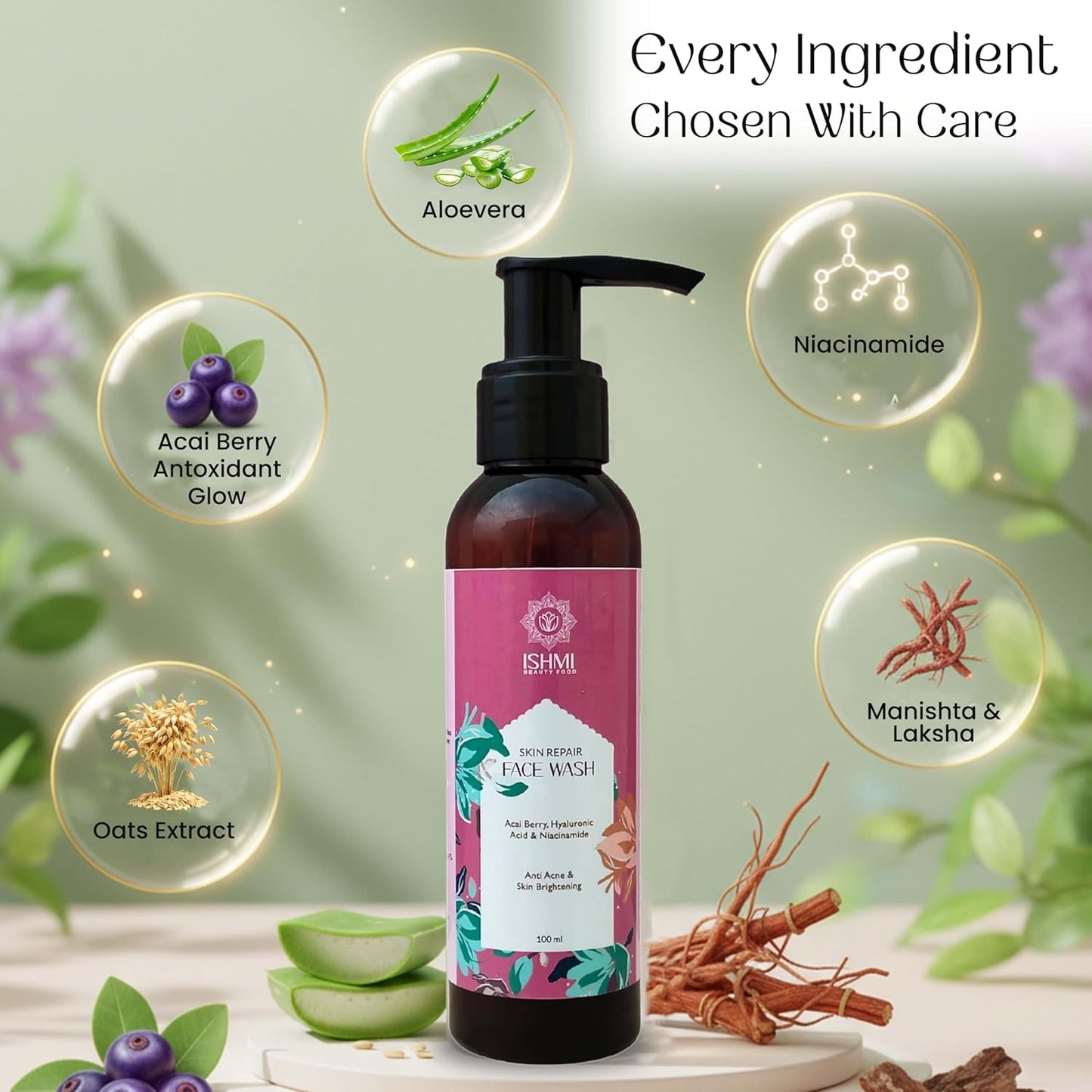 Ishmi Skin Repair Face Wash | Acai Berry, Niacinamide & Hyaluronic Acid